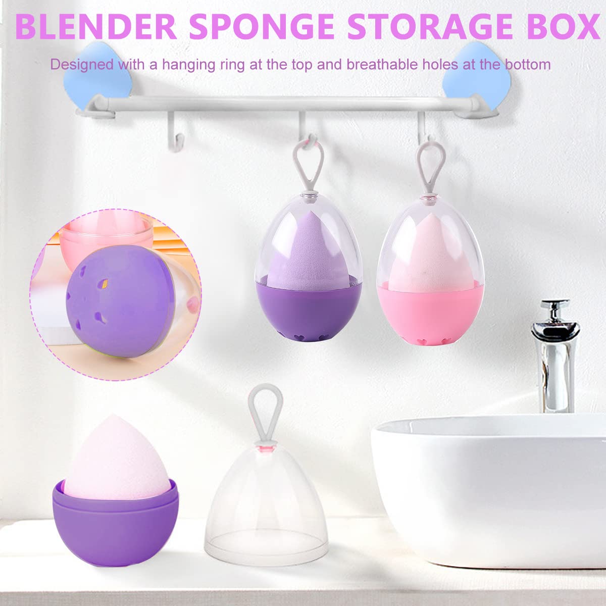 MAYCREATE 2PCS Makeup Sponge Holder Set Beauty Blender Sponge & Organizer Case Kit for Women Girls, Travel Container Stand with Dustproof Lid, Washable Reusable (Pink+Purple) MAYCREATE 2PCS Makeup Sponge Holder Set Beauty Blender Sponge & Organizer Case Kit for Women Girls, Travel Container Stand with Dustproof Lid, Washable Reusable (Pink+Purple)
